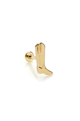 Solid 14ct Gold Threadless Cowboy Boot Flat Back Stud
