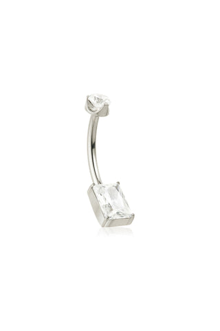 Titanium Jewelled Rectangle Navel Bar - Highly Polished Titanium
