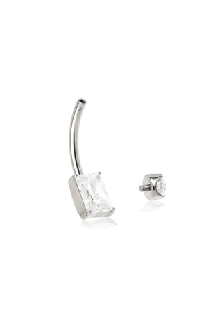 Titanium Jewelled Rectangle Navel Bar - Highly Polished Titanium
