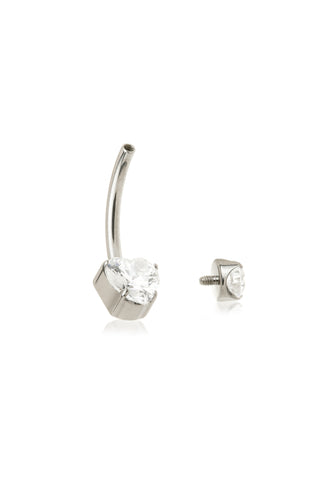 Titanium Jewelled Heart Navel Bar - Highly Polished Titanium