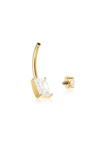 Zircon Gold Titanium Jewelled Rectangle Navel Bar - Zircon Gold PVD