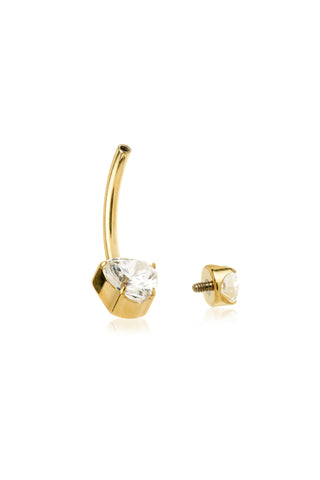 Zircon Gold Titanium Jewelled Heart Navel Bar - Zircon Gold PVD