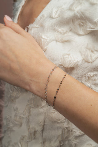 9ct Solid White Gold Long Paperclip Bracelet