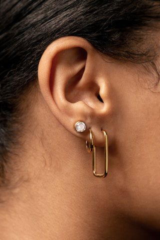 Gold Titanium Rectangle Hoop Earrings