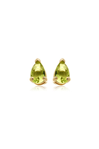 BFF 14ct Gold Peridot CZ Pear with Gold Titanium Flat Back Studs (Pair)
