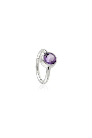 Solid 14ct White Gold Facetted Amethyst Hinge Ring