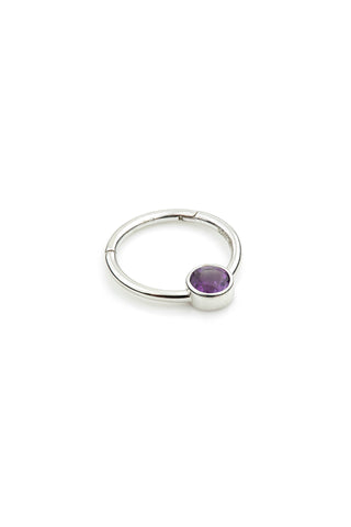 Solid 14ct White Gold Amethyst Bezel Set Daith Ring