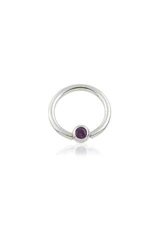 Solid 14ct White Gold Amethyst Ball Closure Ring