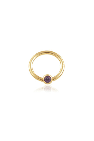 Solid 14ct Yellow Gold Amethyst Ball Closure Ring