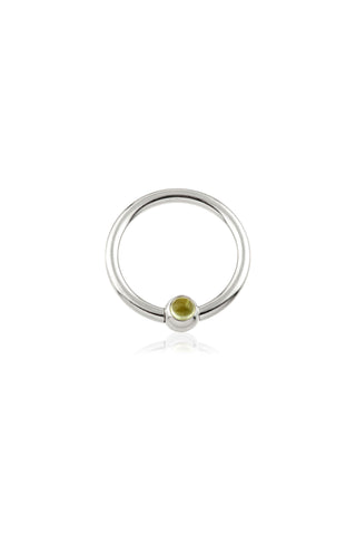 Solid 14ct White Gold Peridot Ball Closure Ring