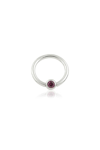 Solid 14ct White Gold Rhodolite Ball Closure Ring