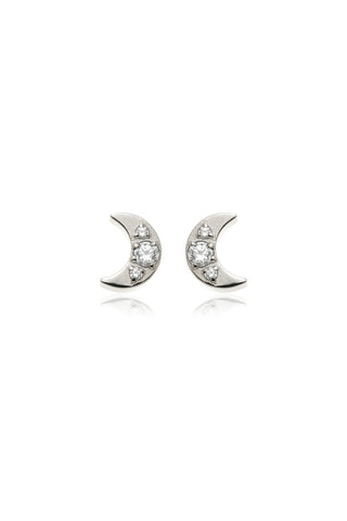 BFF Titanium Crystal Moon Flat Back Stud Earrings