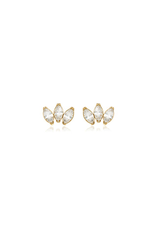 BFF Gold Titanium Crystal Marquise Fan Flat Back Stud Earrings