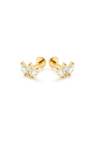 BFF Gold Titanium Crystal Marquise Fan Flat Back Stud Earrings
