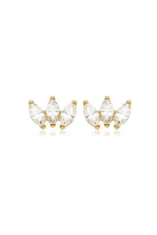 BFF Gold Titanium Crystal Marquise Fan Flat Back Stud Earrings