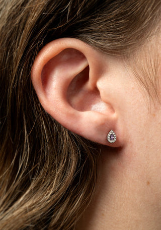 BFF Titanium Amethyst Pear Halo Flat Back Stud Earrings