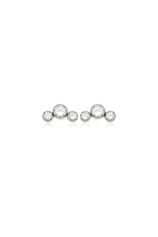 BFF Titanium Triple Crystal Flat Back Stud Earrings