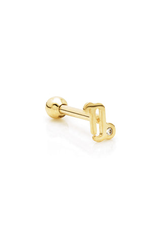 Capricorn Solid Gold Jewelled Zodiac Barbell Earring