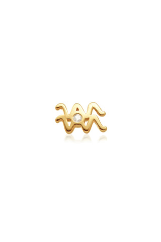 Aquarius Solid Gold Jewelled Zodiac Barbell Earring