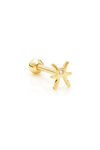Pisces Solid Gold Jewelled Zodiac Barbell Earring