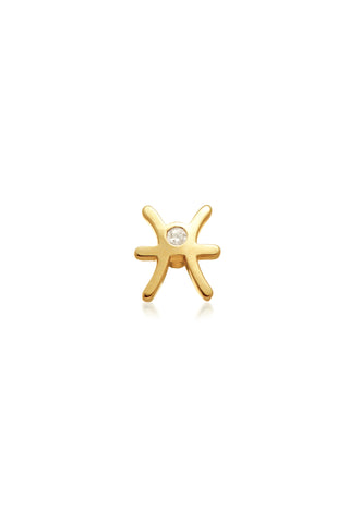 Pisces Solid Gold Jewelled Zodiac Barbell Earring
