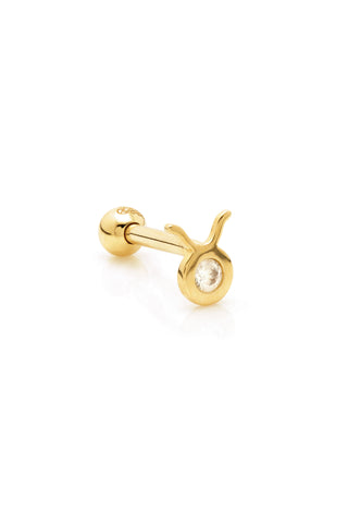 Taurus Solid Gold Jewelled Zodiac Barbell Earring