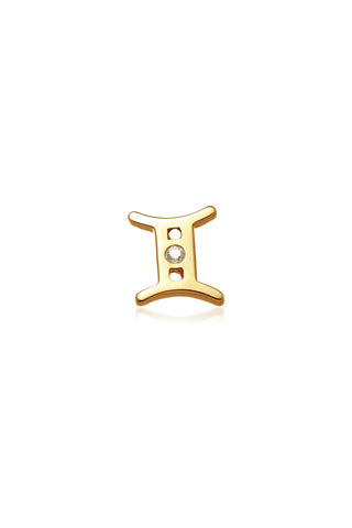 Gemini Solid Gold Jewelled Zodiac Barbell Earring
