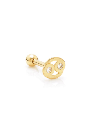 Cancer Solid Gold Jewelled Zodiac Barbell Earring