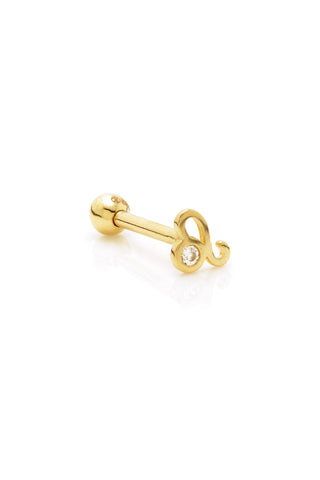 Leo Solid Gold Jewelled Zodiac Barbell Earring