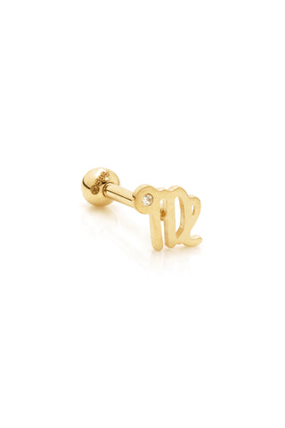 Virgo Solid Gold Jewelled Zodiac Barbell Earring