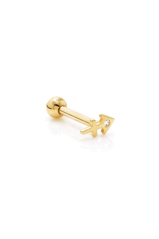 Sagittarius Solid Gold Jewelled Zodiac Barbell Earring