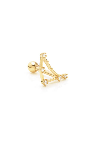 Capricorn Solid Gold Jewelled Zodiac Constellation Barbell Earring