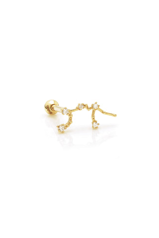 Aquarius Solid Gold Jewelled Zodiac Constellation Barbell Earring