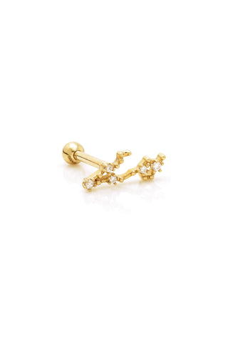 Pisces Solid Gold Jewelled Zodiac Constellation Barbell Earring