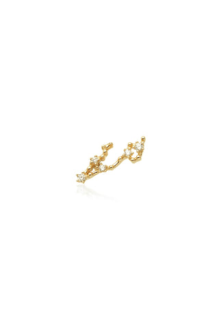 Pisces Solid Gold Jewelled Zodiac Constellation Barbell Earring
