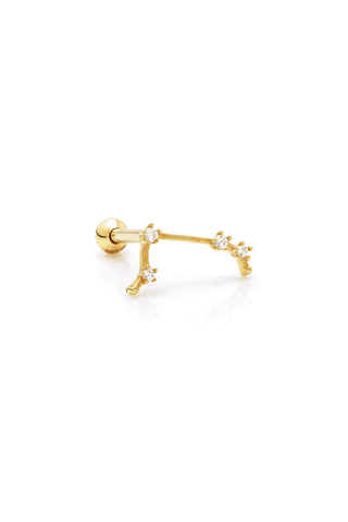 Aries Solid Gold Jewelled Zodiac Constellation Barbell Earring