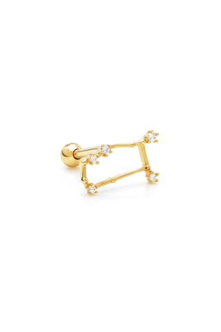 Gemini Solid Gold Jewelled Zodiac Constellation Barbell Earring