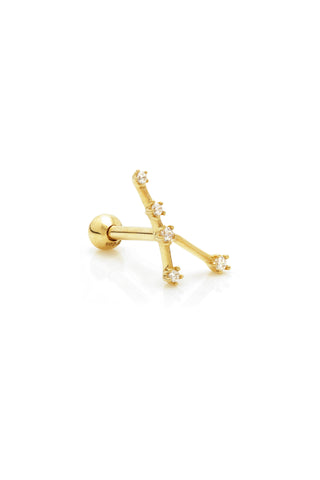 Cancer Solid Gold Jewelled Zodiac Constellation Barbell Earring