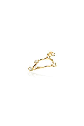 Leo Solid Gold Jewelled Zodiac Constellation Barbell Earring