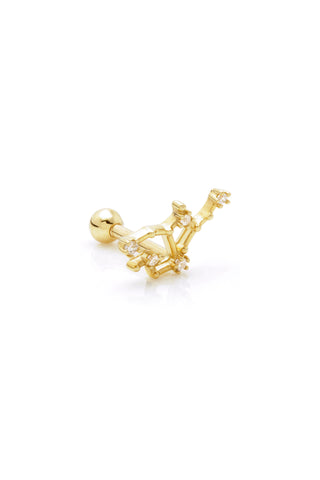 Virgo Solid Gold Jewelled Zodiac Constellation Barbell Earring