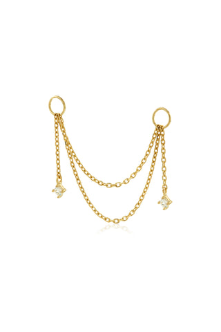 Solid 14ct Gold Hanging Double Chain Charm with Hanging Gems