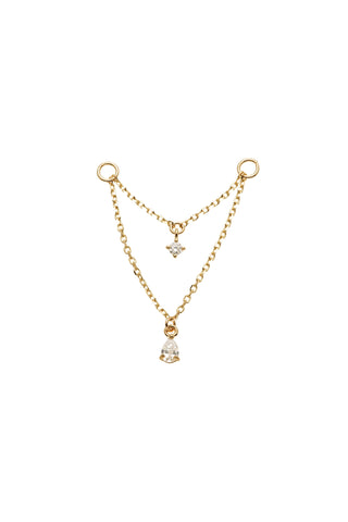 Solid 14ct Gold Hanging Double Chain Charm with Hanging Diamonds - Gold