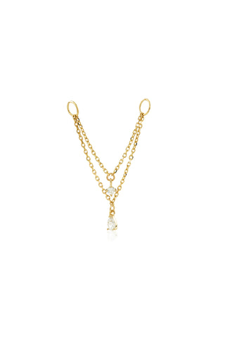 Solid Gold Hanging Double Chain Charm with Hanging Gems