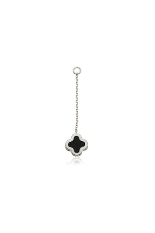 Solid 14ct White Gold Hanging Chain With Black Onyx Clover