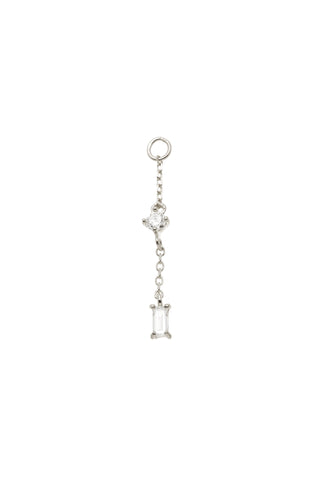 Solid 14ct Gold Double Hanging Diamond Chain Charm - White Gold