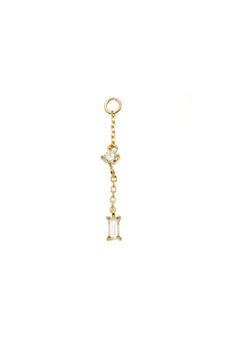 Solid 14ct Gold Double Hanging Diamond Chain Charm - Gold