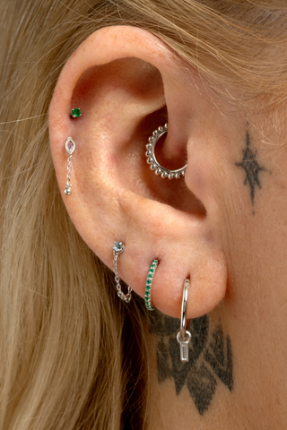 Solid Gold Multi-Ball Hinged Daith & Septum Ring - White Gold