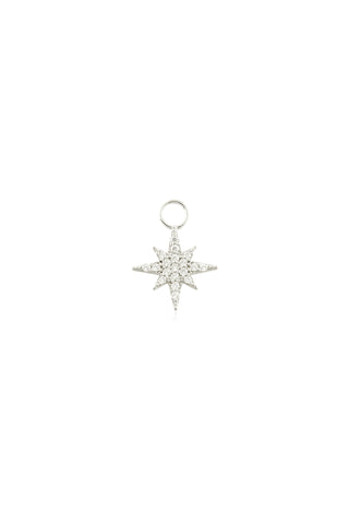 9 Carat Solid White Gold Jewelled North Star Hoop Charm for Hinge Segment Ring