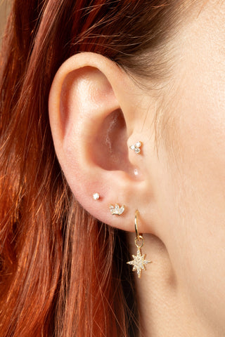 9 Carat Solid Yellow Gold Jewelled North Star Hoop Charm for Hinge Segment Ring
