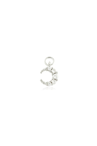9 Carat Solid White Gold Small Jewelled Moon Hoop Charm for Hinge Rings